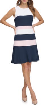 Tommy Hilfiger Sleeveless Tri-Tone Colorblock Fit & Flare Dress