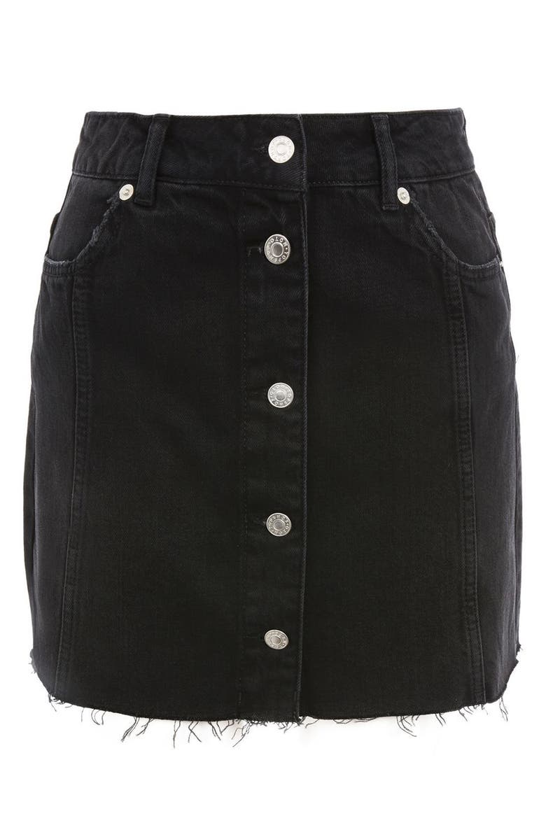 Topshop Button Denim Miniskirt, Alternate, color, 