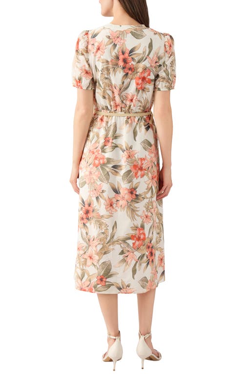 Kasper Floral Puff Sleeve Cotton Midi Dress