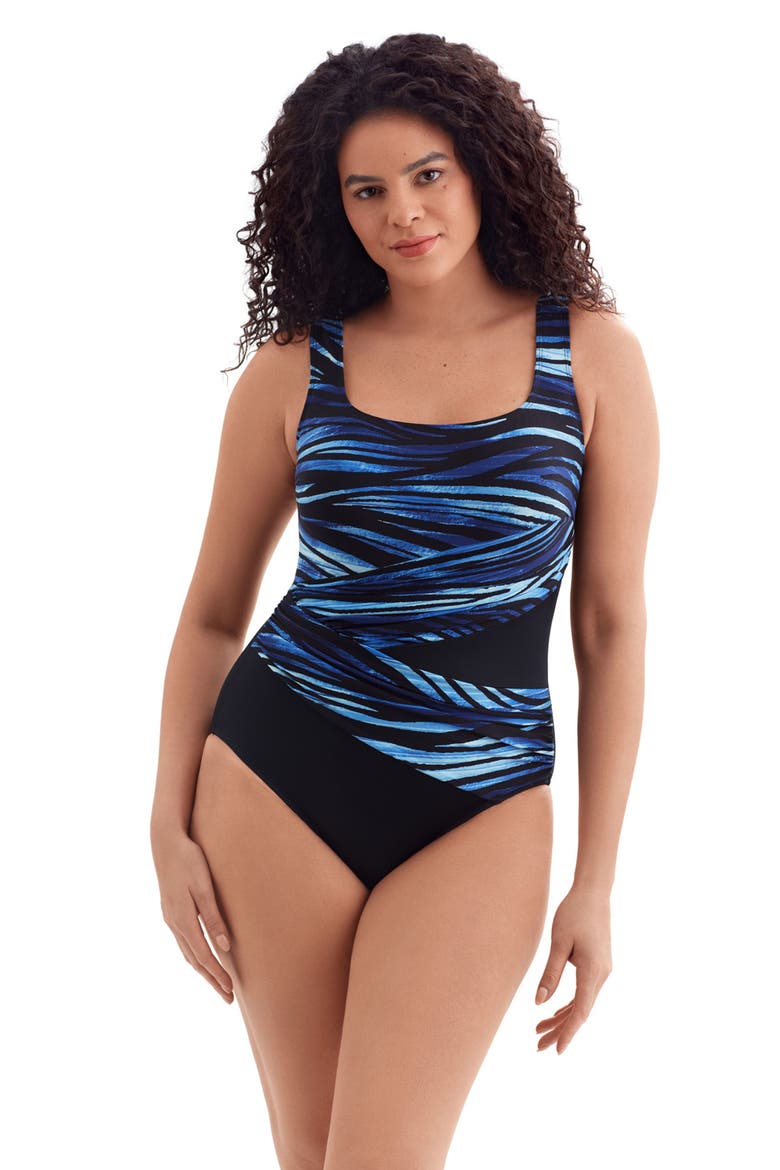 Wrap Sash Tank Long Torso One-Piece Swimsuit, Main, color, Second Wave