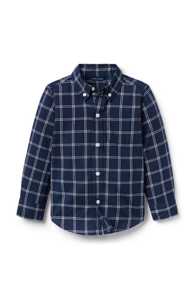 Janie and Jack Tattersall Flannel Shirt, Main, color, Blue