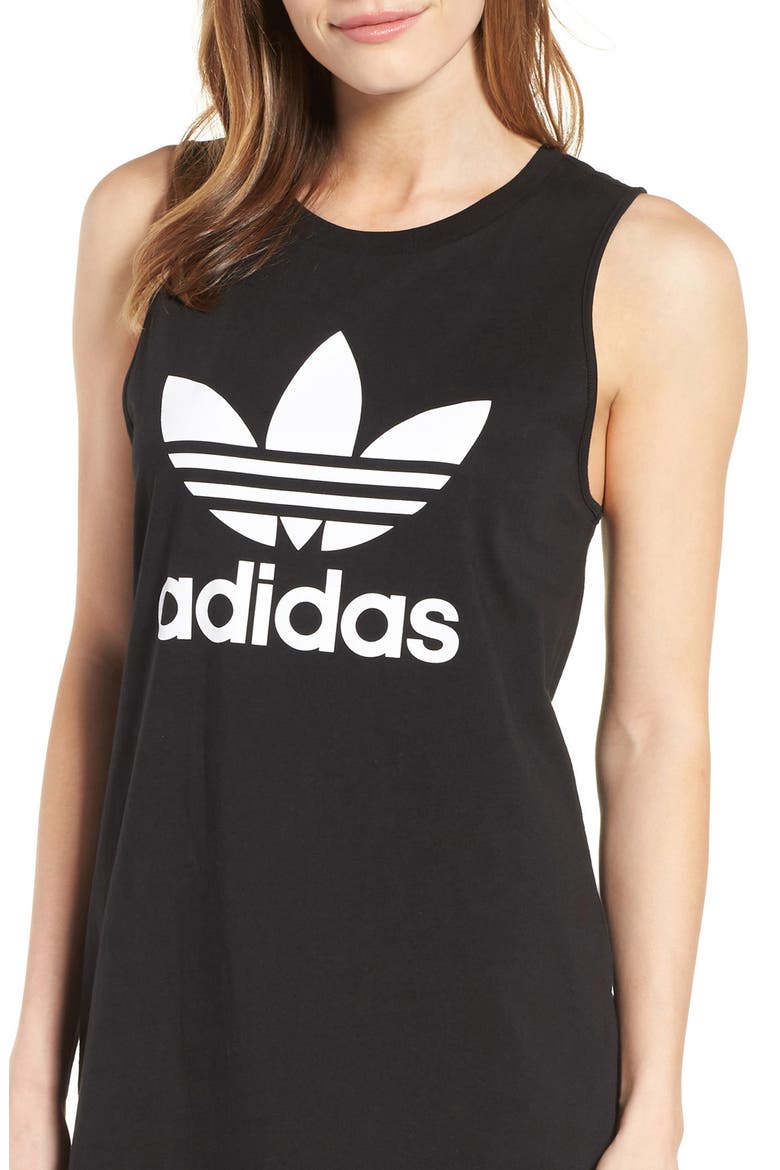Trefoil Tank Dress, Main, color, BLACK