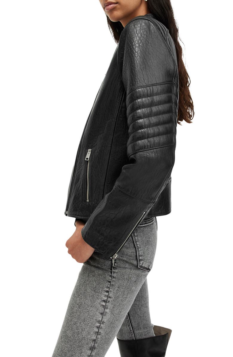 AllSaints Cawley Leather Biker Jacket, Alternate, color, Black