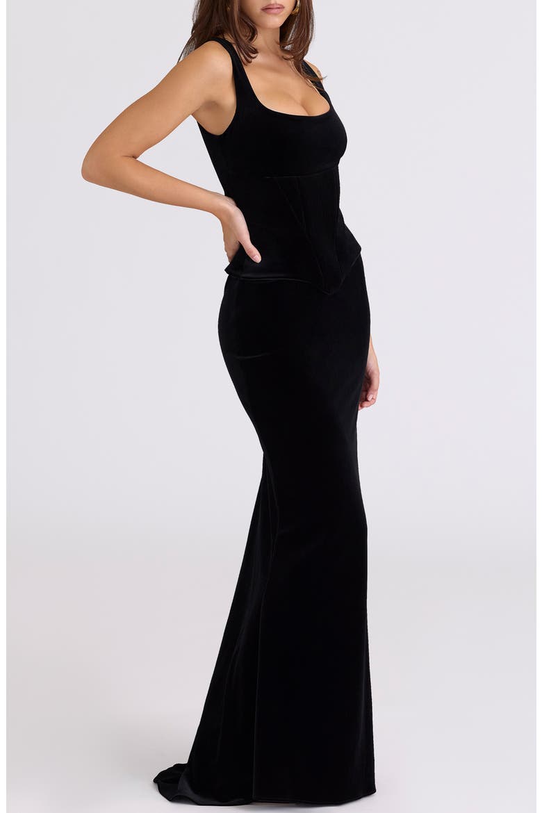 Yasmina Stretch Velvet Corset Gown, Alternate, color, BLACK