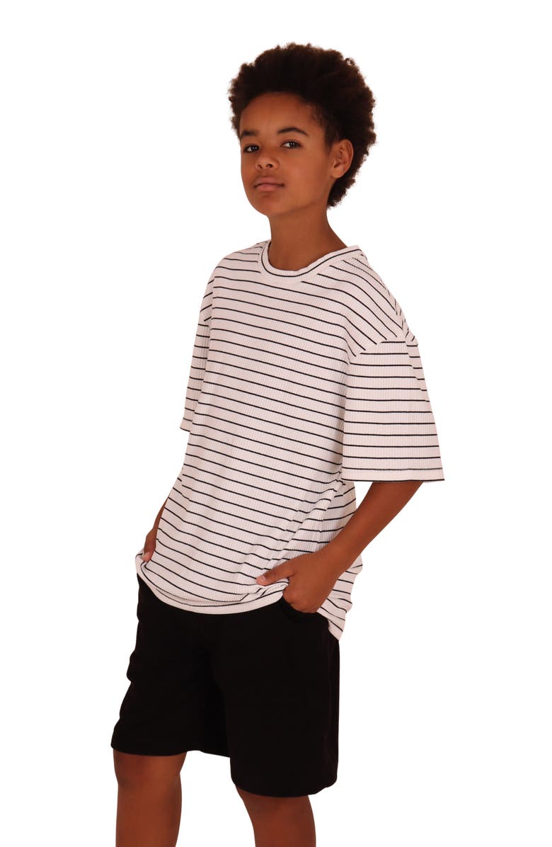 TINY TRIBE Kids' Stripe Rib Stretch Cotton T-Shirt, Alternate, color, Grey