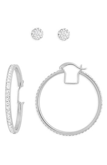 NORDSTROM RACK NORDSTROM RACK SET OF 2 CUBIC ZIRCONIA BALL STUD & HOOP EARRINGS