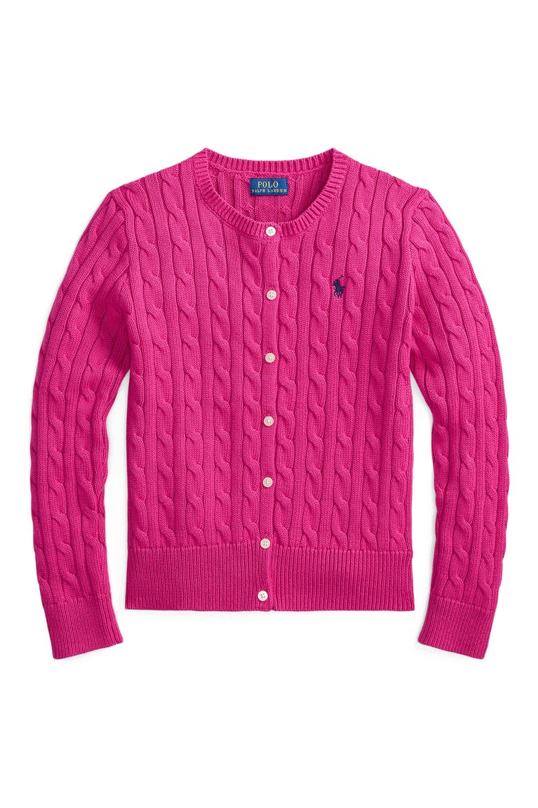 Kids' Cable Stitch Cotton Cardigan, Main, color, PREPPY PINK