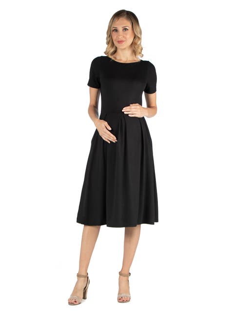 Maternity Midi Dress with Short Sleeve and Pocket Detail