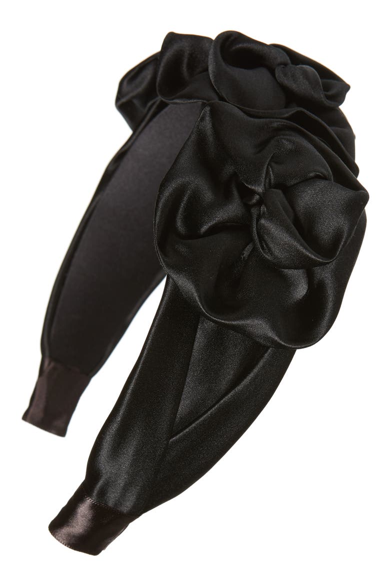 Triple Rosette Headband, Main, color, BLACK