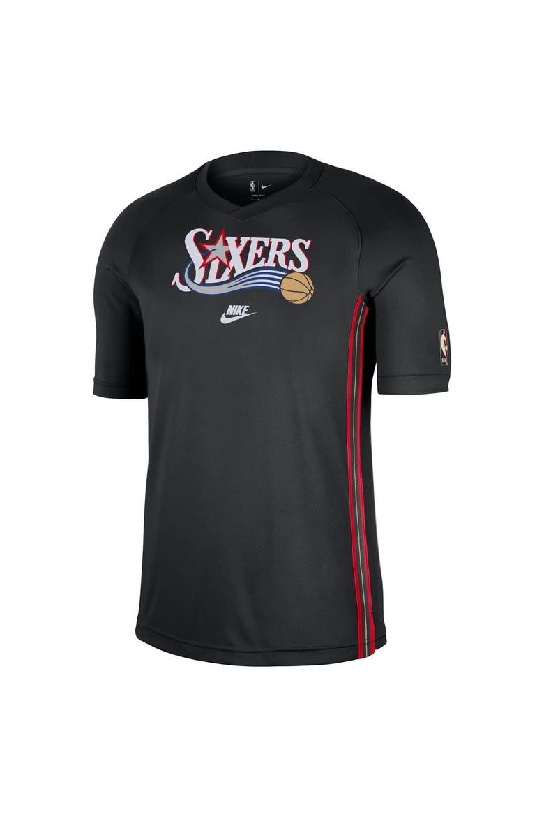Men's Nike Black Philadelphia 76ers Classic Edition Hardwood Classics Authentic Game Shooting T-Shirt, Alternate, color, Black