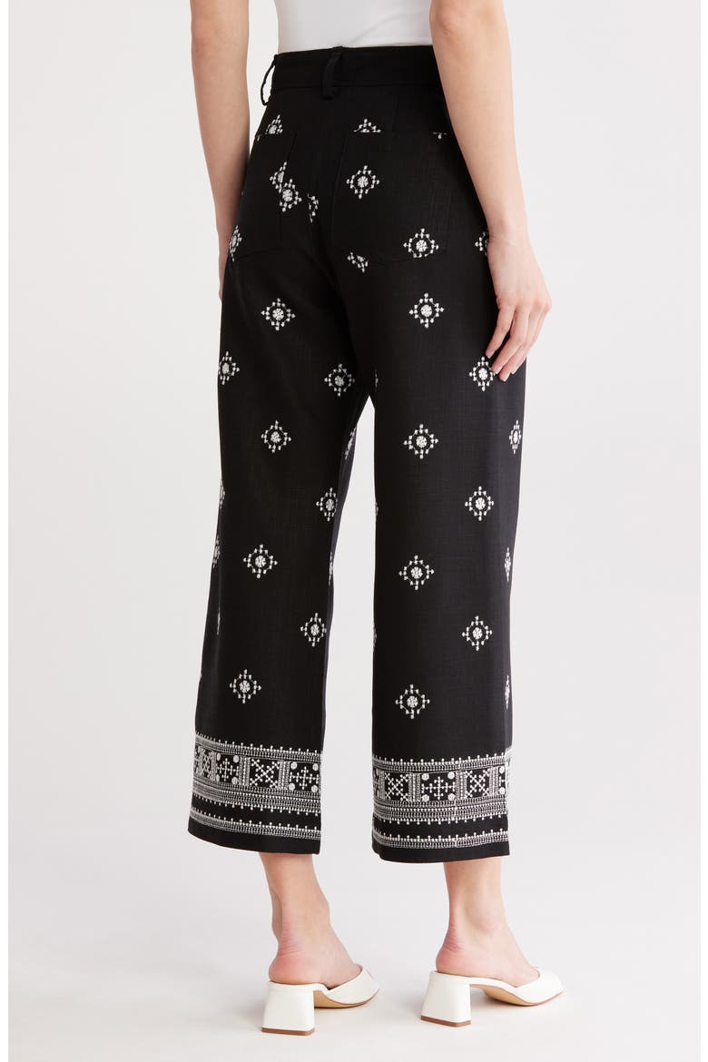 Embroidered Border Pants, Alternate, color, BLACK/ IVORY