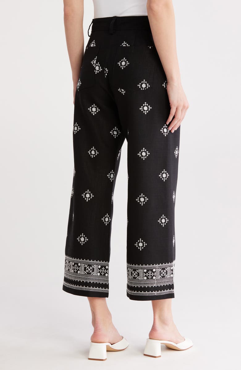 T Tahari Embroidered Border Pants, Alternate, color, Black/ Ivory