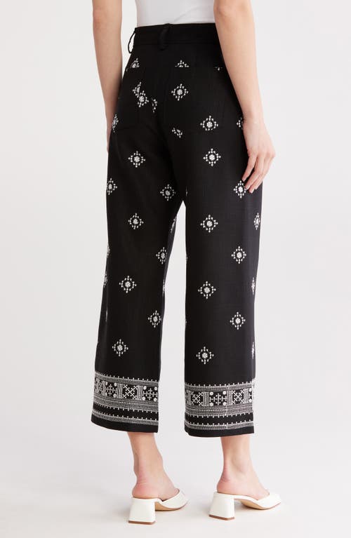 T Tahari Embroidered Border Pants In Black