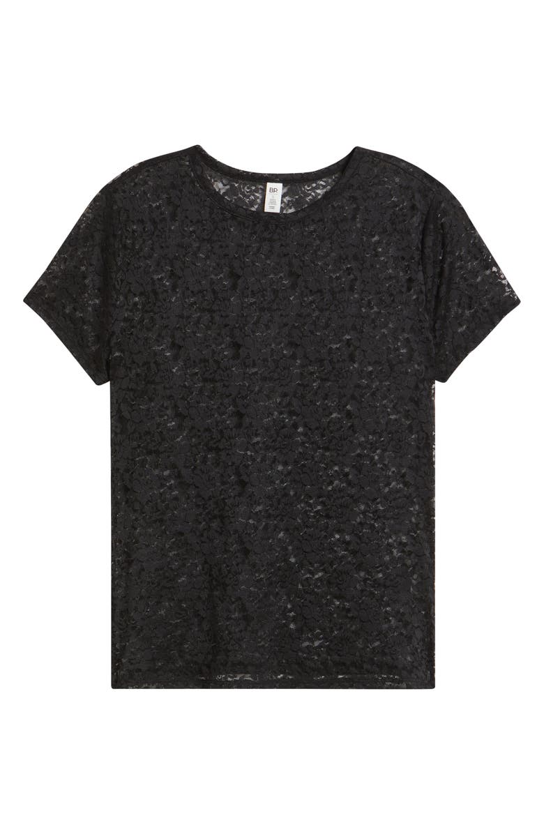 BP. Short Sleeve Stretch Lace Top, Alternate, color, Black