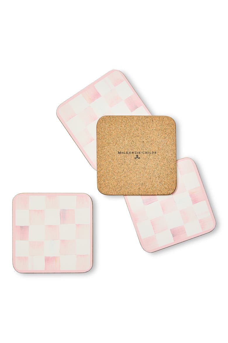 Set of 4 Rosy Check Cork Back Coasters, Alternate, color, ROSY