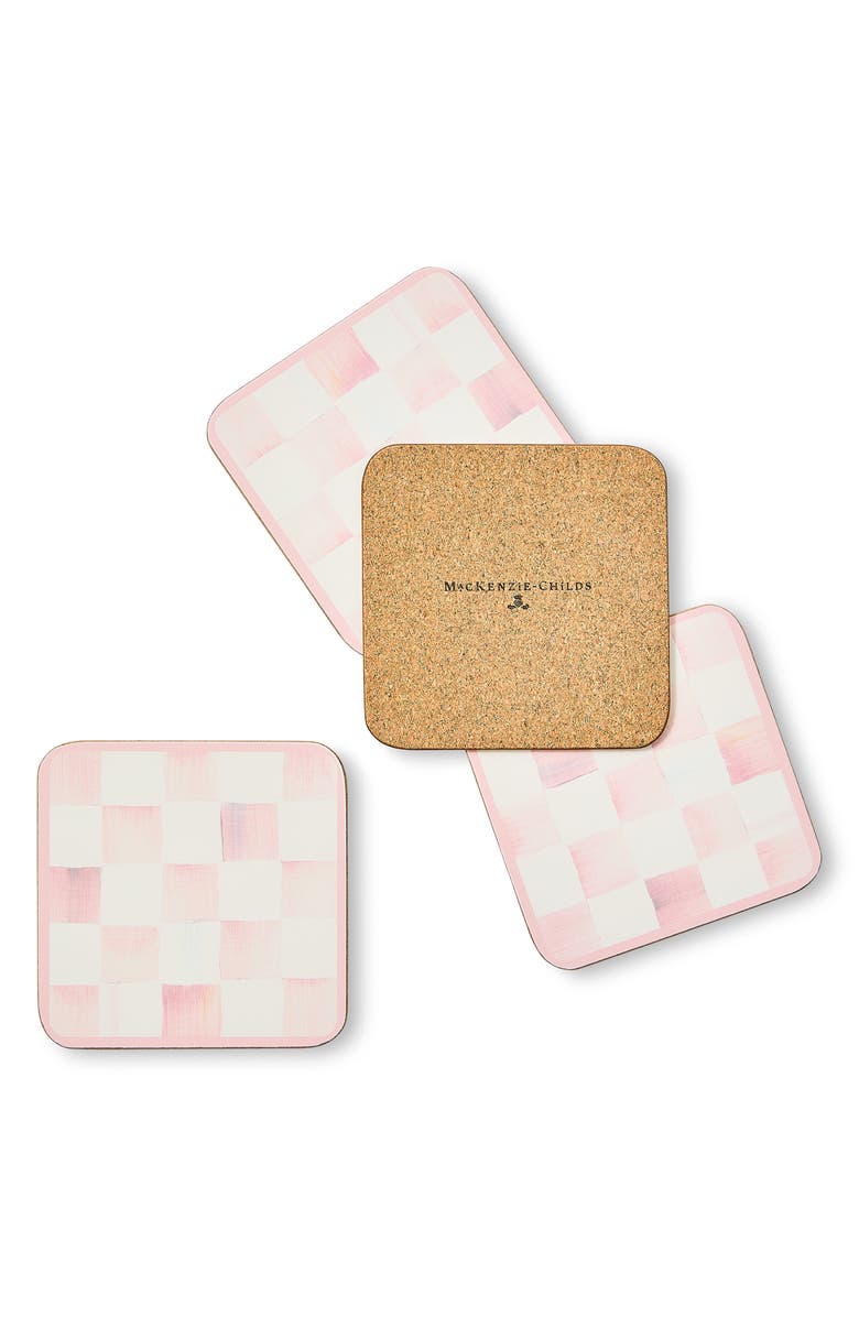 MACKENZIE CHILDS Set of 4 Rosy Check Cork Back Coasters, Alternate, color, Rosy