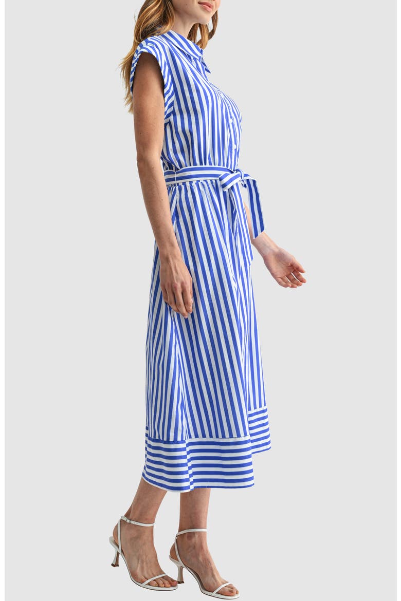 Flora Belted Button Down Midi Dress, Alternate, color, BLUE WHITE STRIPE