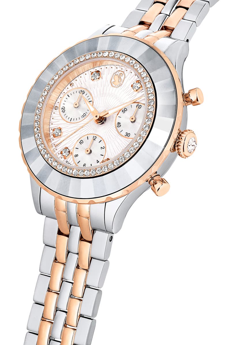 Swarovski Octea Chronograph Bracelet Watch, 37mm, Alternate, color, Rose Gold