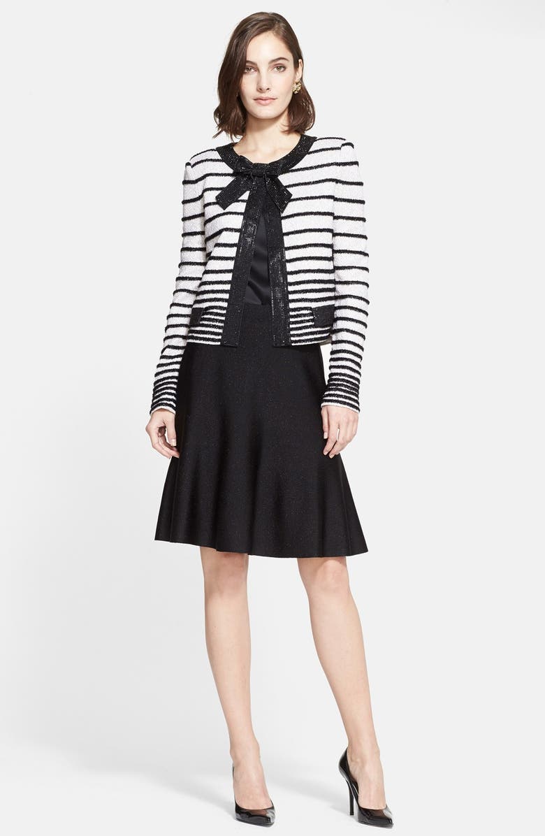 St. John Collection Eyelash Dégradé Stripe Knit Jacket with Bow, Alternate, color,