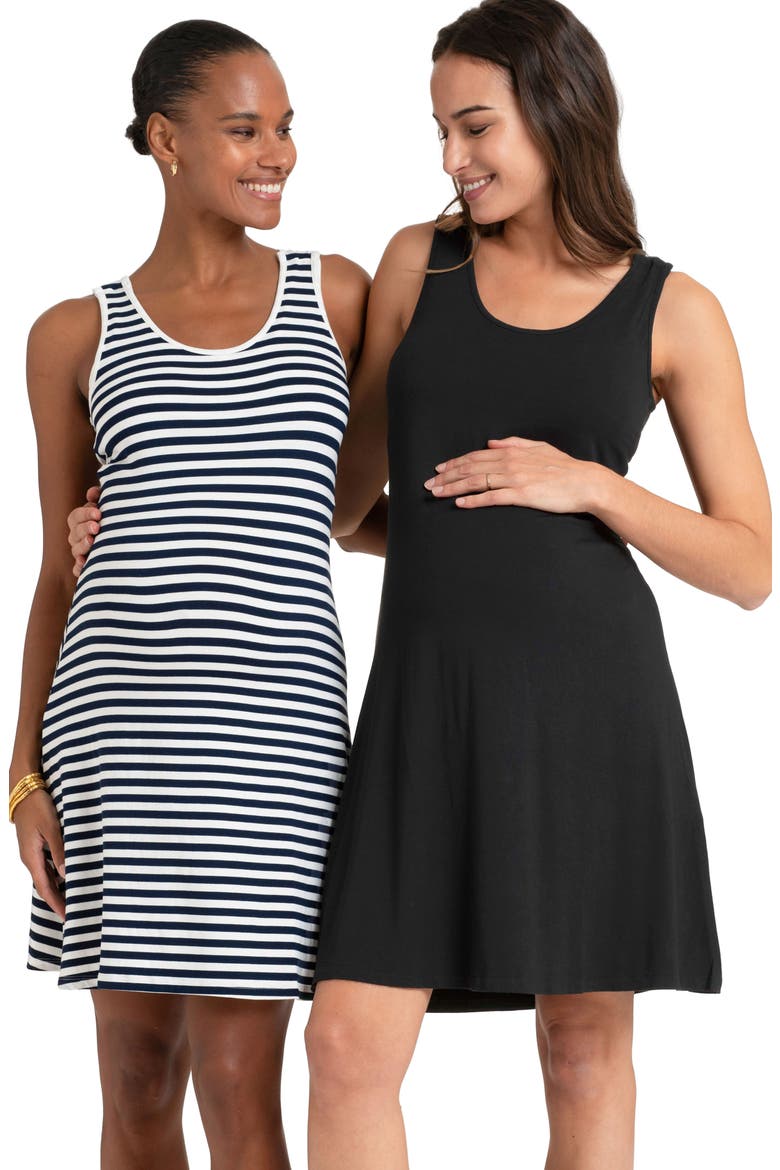 Assorted 2-Pack Sleeveless Maternity/Nursing Dresses, Main, color, BLACK/ WHITE