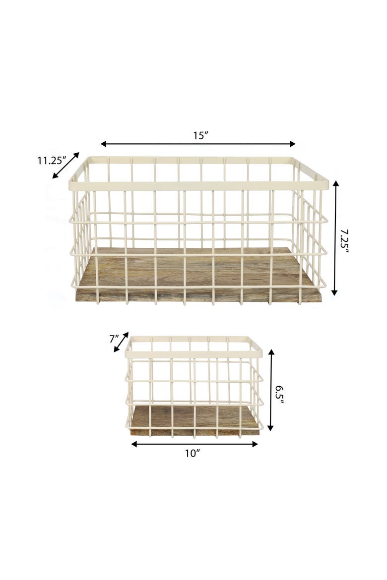 Evvie Vintage Farmhouse Handmade Wire Metal Nesting Storage Baskets with Wood Base, Alternate, color, Almond/Natural