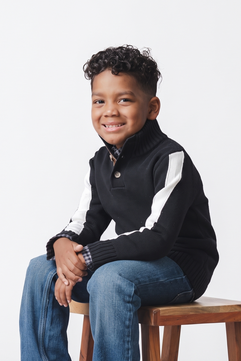 Kids' Organic Mock Neck Stripe Sweater, Alternate, color, Black and White