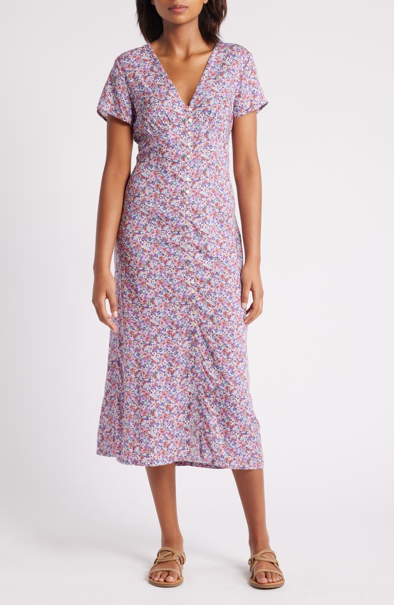 Print Button Front Midi Dress