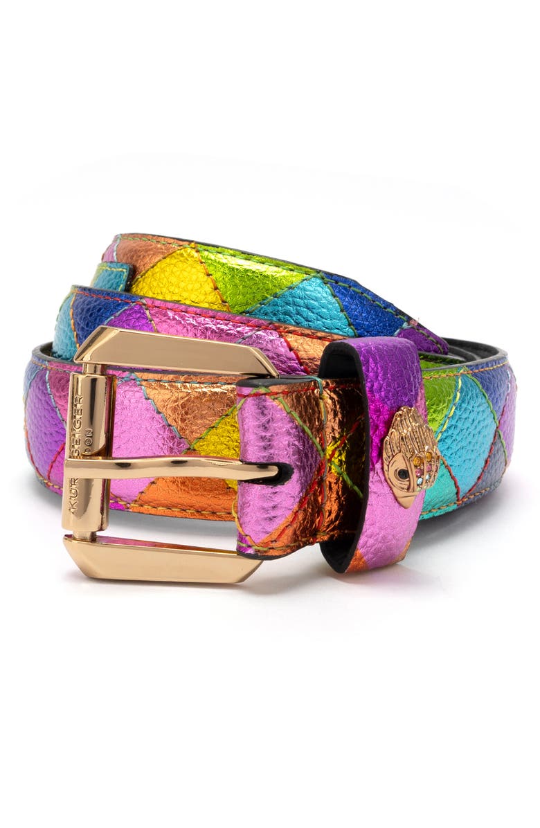 Kurt Geiger London Stained Glass Leather Belt, Main, color, Rainbow Multi