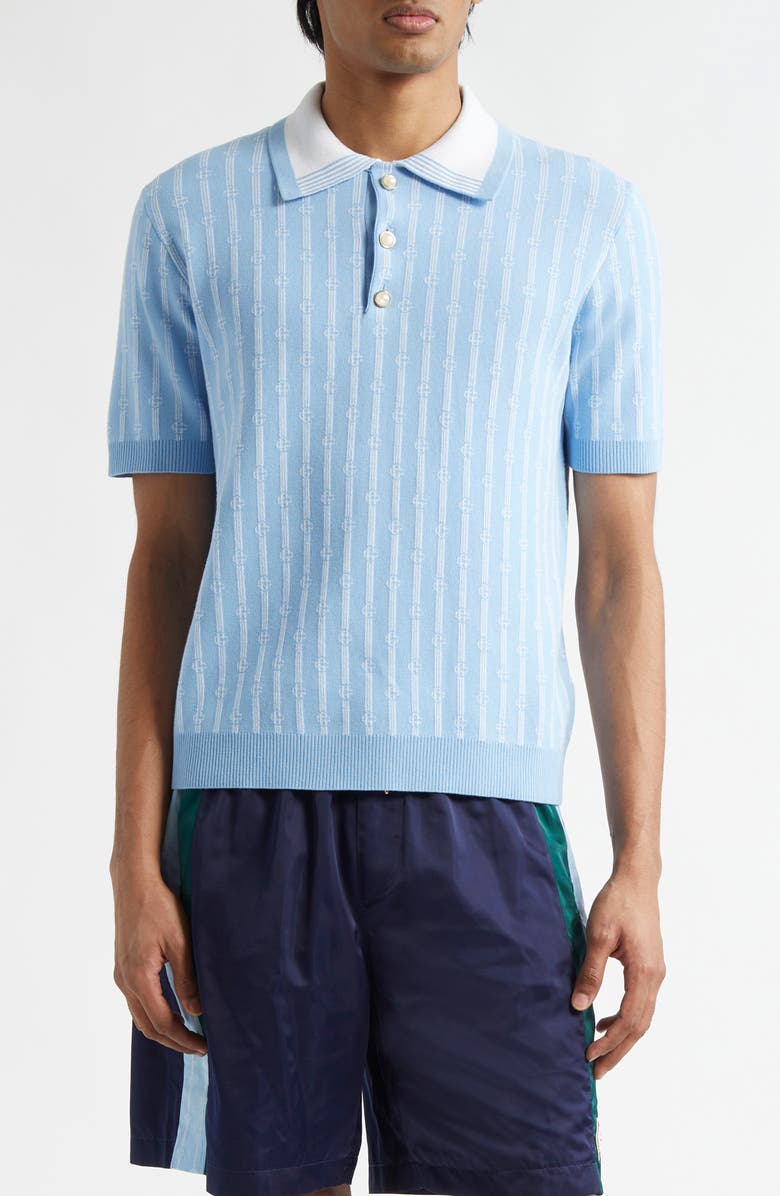 Casablanca Monogram Stripe Jacquard Polo, Main, color, Blue