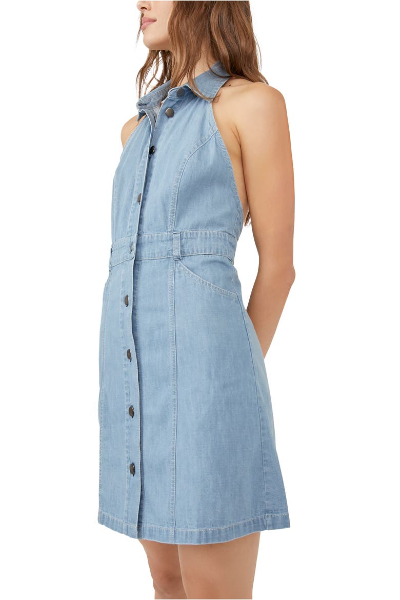 Sami Denim Halter Minidress, Alternate, color, BALI BLUE