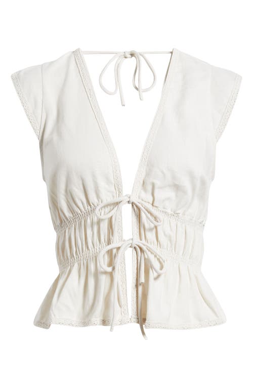 Wayf Clara Tie Front Linen Blend Top In White