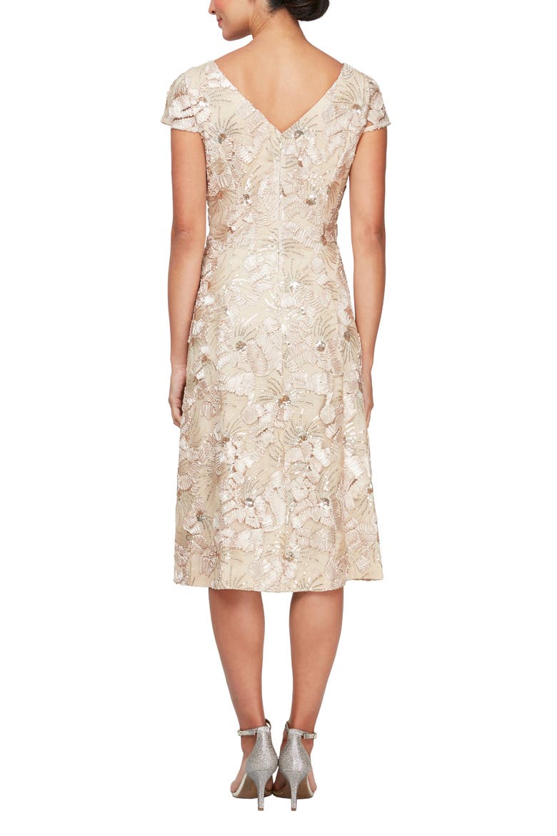 Sequin Floral Cocktail Dress, Alternate, color, CHAMPAGNE
