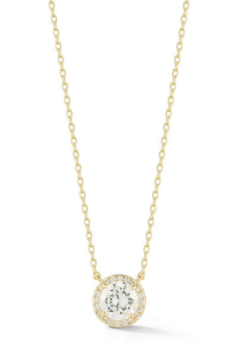Cubic Zirconia Round Halo Pendant Necklace, Main, color, GOLD