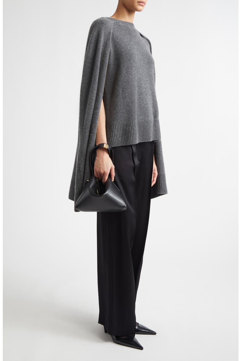 Cashmere Crewneck Cape Sweater, Alternate, color, DARK GREY MELANGE