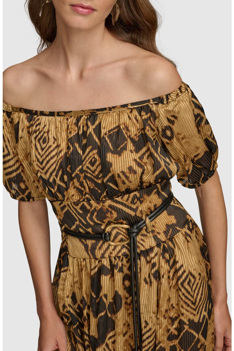 Abstract Print Off the Shoulder Dress, Alternate, color, BLACK/ FAWN