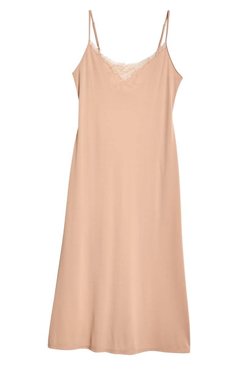 Natori Body Doubles Lace Trim Nightgown, Alternate, color, Café