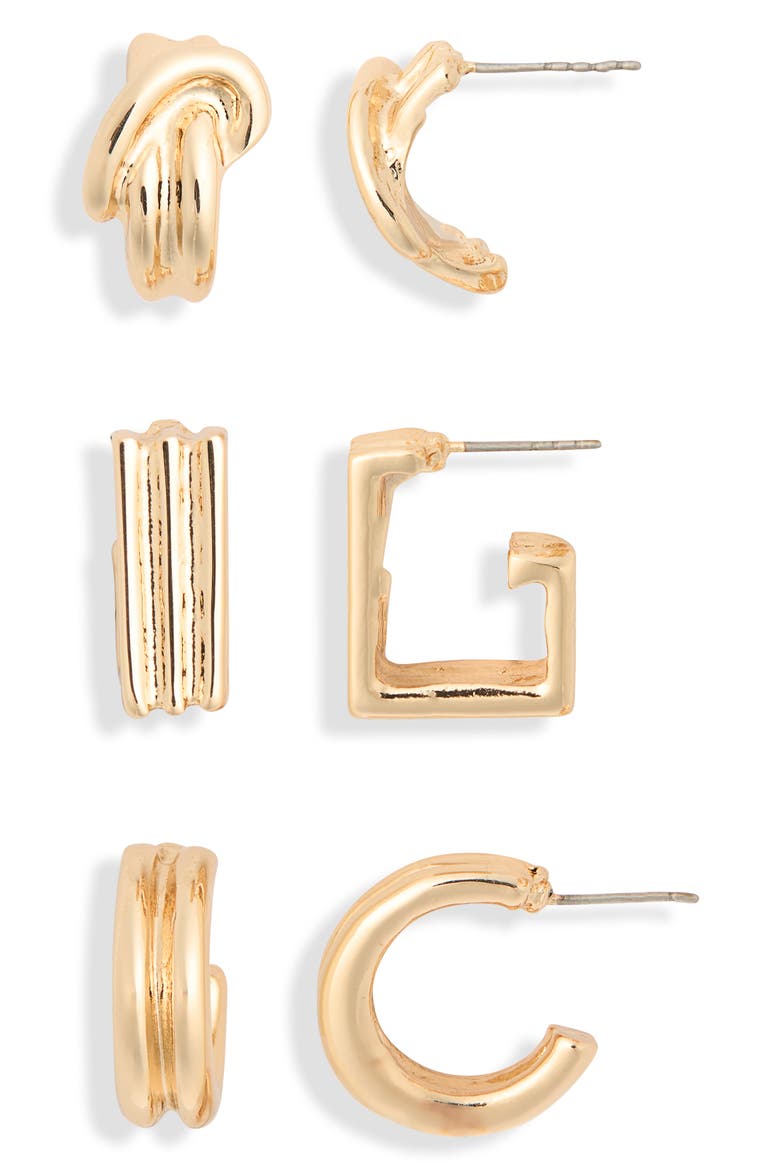 3-Pack Geo Assorted Hoop Earrings, Main, color, GOLD
