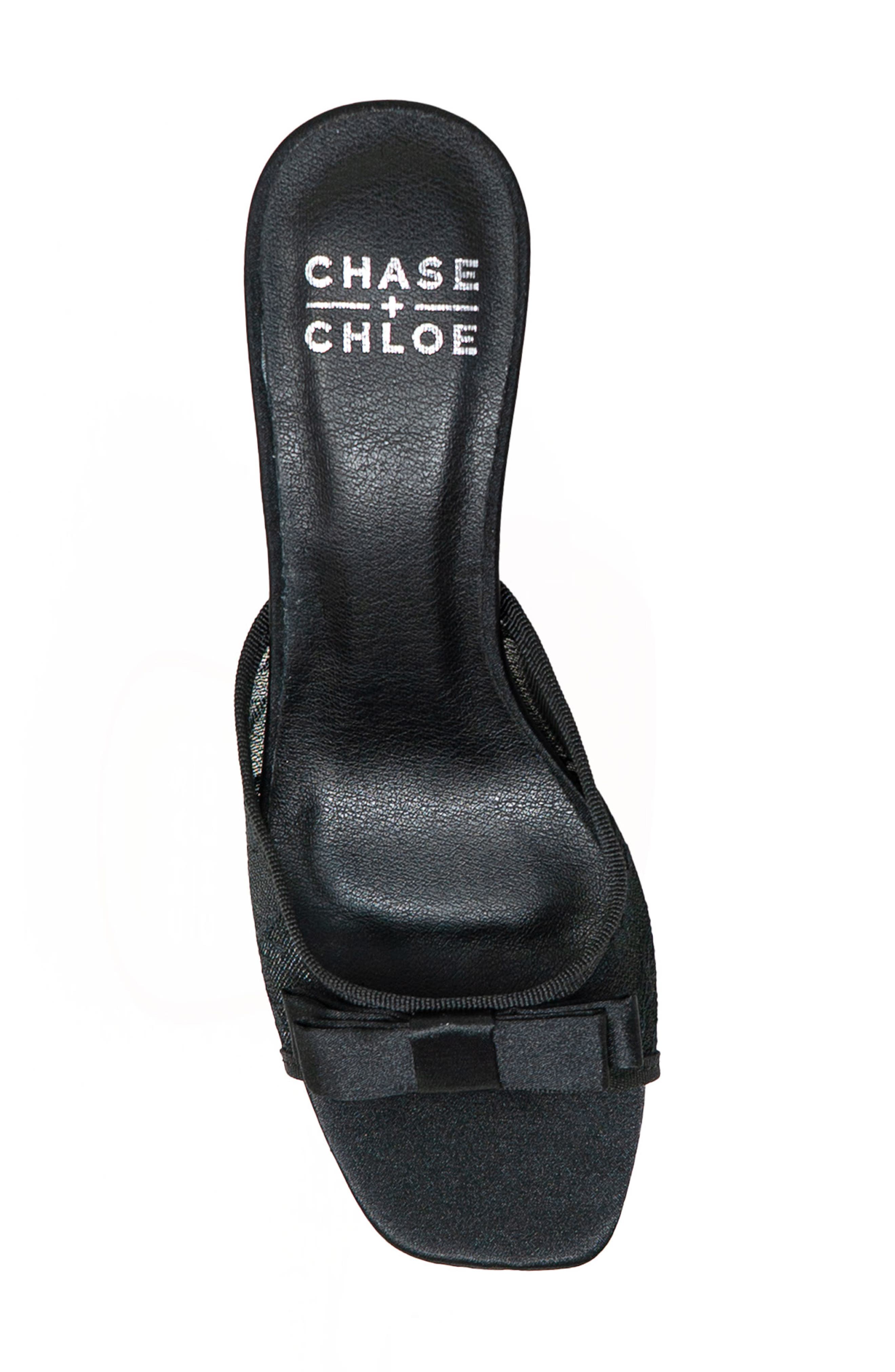 CHASE AND CHLOE Jabari Satin Bow Lace Sandal, Alternate, color, Black Satin