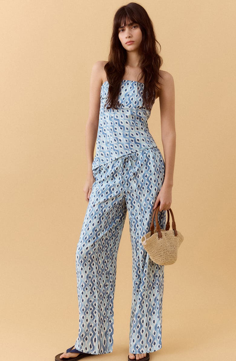 MANGO TEEN High Waist Abstract Print Pants, Alternate, color, Sky Blue