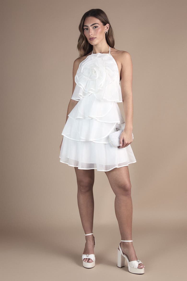 Corsage Halter Bridal Mini Dress, Alternate, color, Ivory