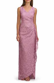 JS Collections Blakely Floral Embroidery Ruched Gown