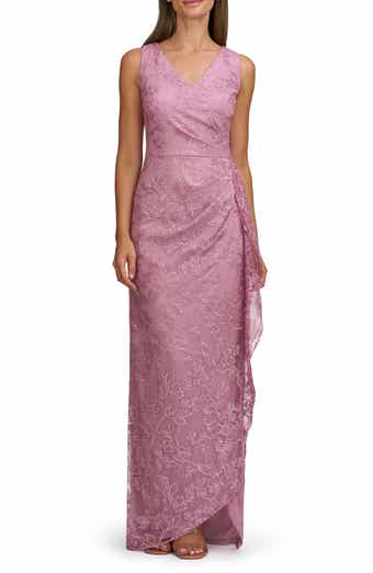 JS Collections Blakely Floral Embroidery Ruched Gown