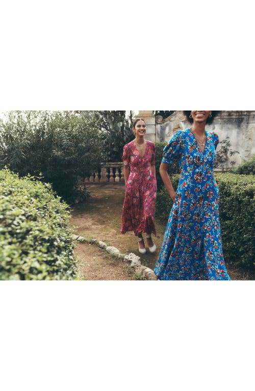 Boden Rosie Floral Print Puff Sleeve Godet Maxi Dress In Blue