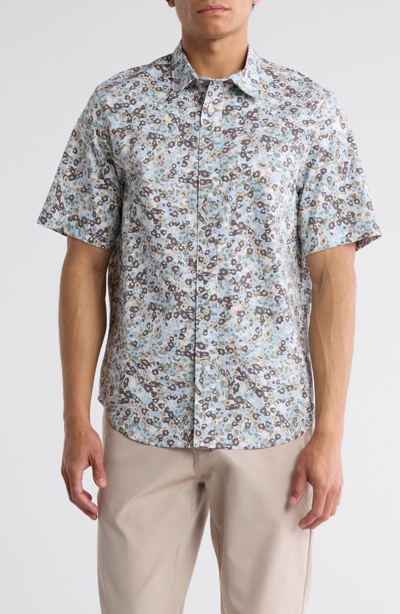 14th & Union Floral Cotton Poplin Short Sleeve Button-Up Shirt, Main, color, Blue Abbey Floral