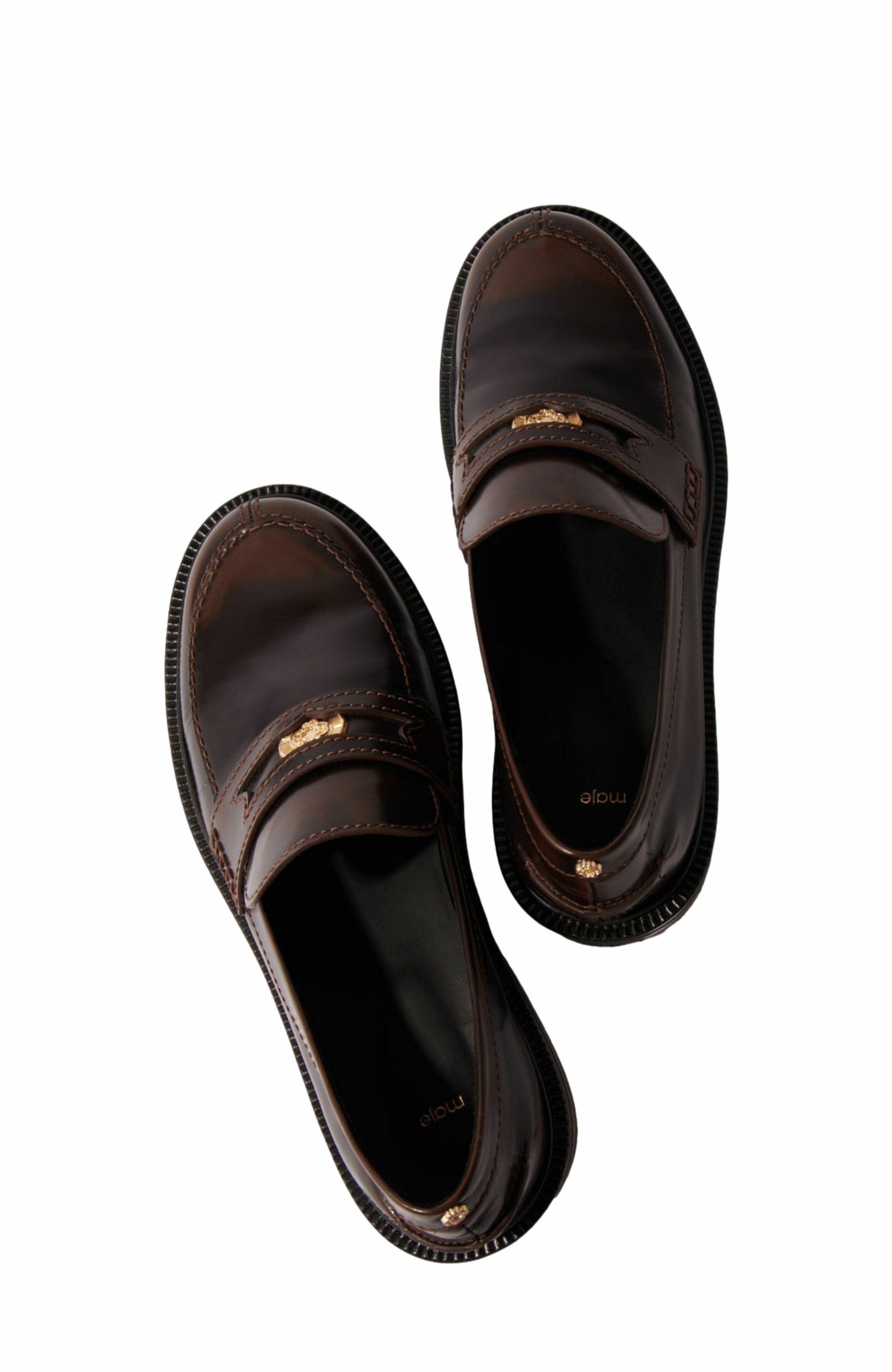 maje Brushed leather loafers, Alternate, color, 