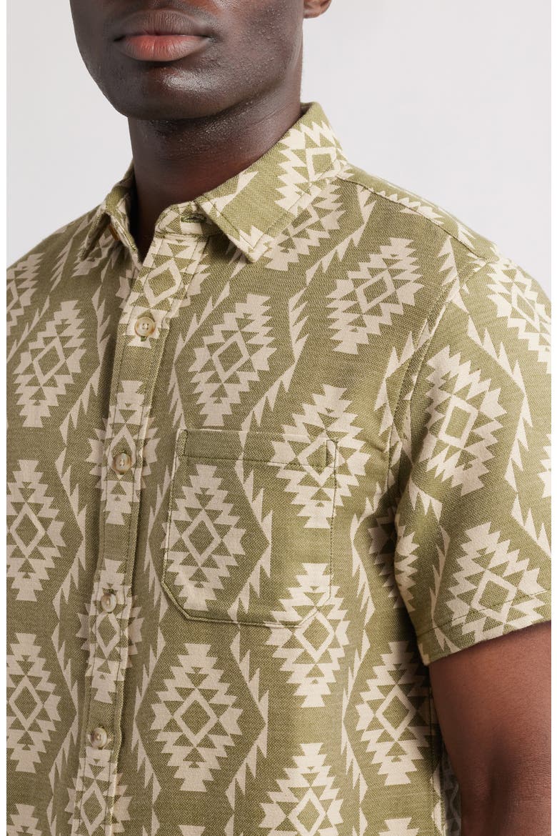 Gateway Print Short Sleeve Cotton Button-Up Shirt, Alternate, color, CASCADIA GREEN
