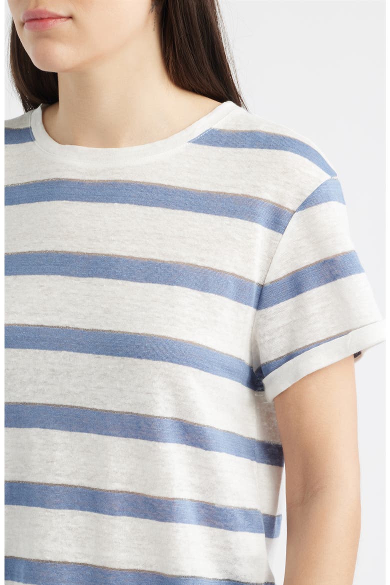 Kendall Stripe Linen T-Shirt, Alternate, color, BLUE/ IVORY