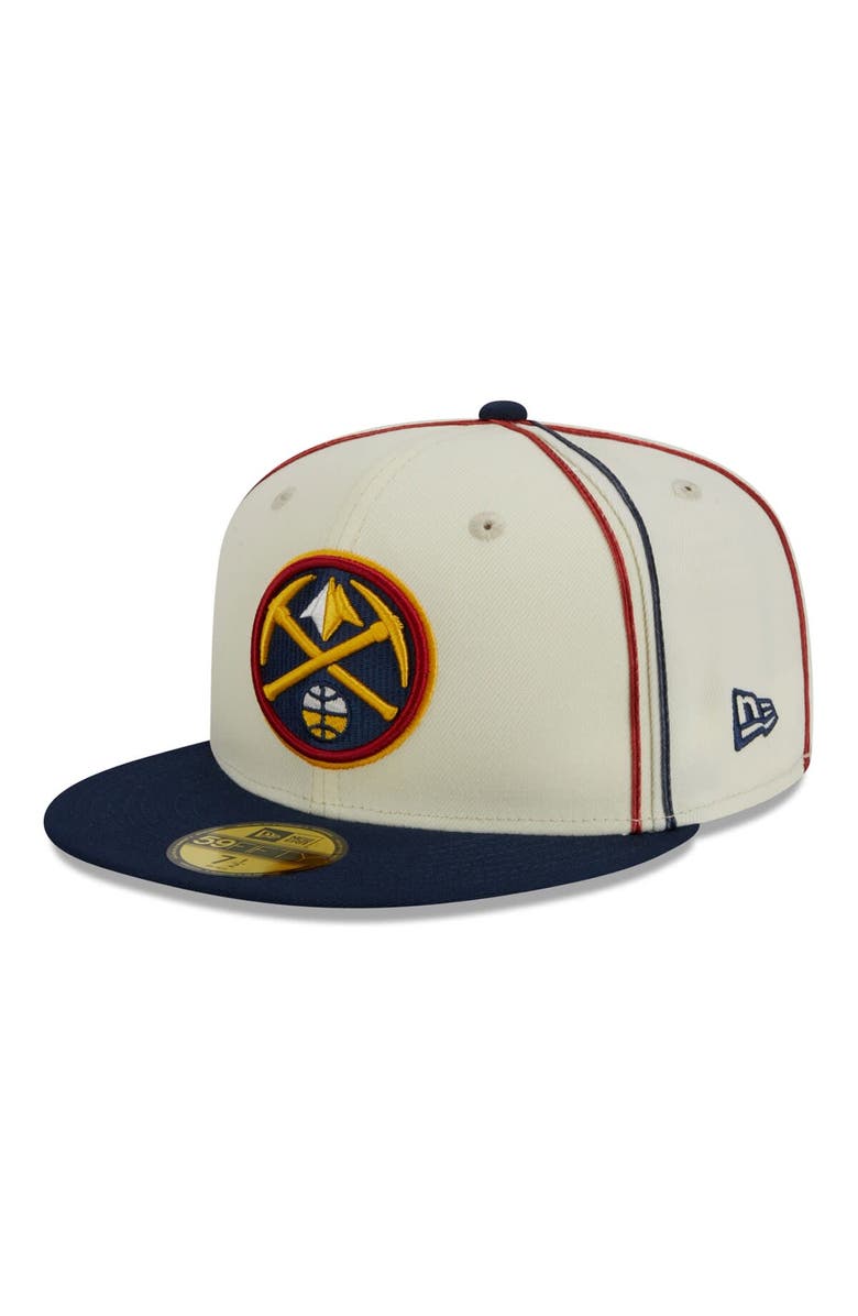 New Era Men's New Era Cream/Navy Denver Nuggets Piping 2-Tone 59FIFTY Fitted Hat, Main, color, 