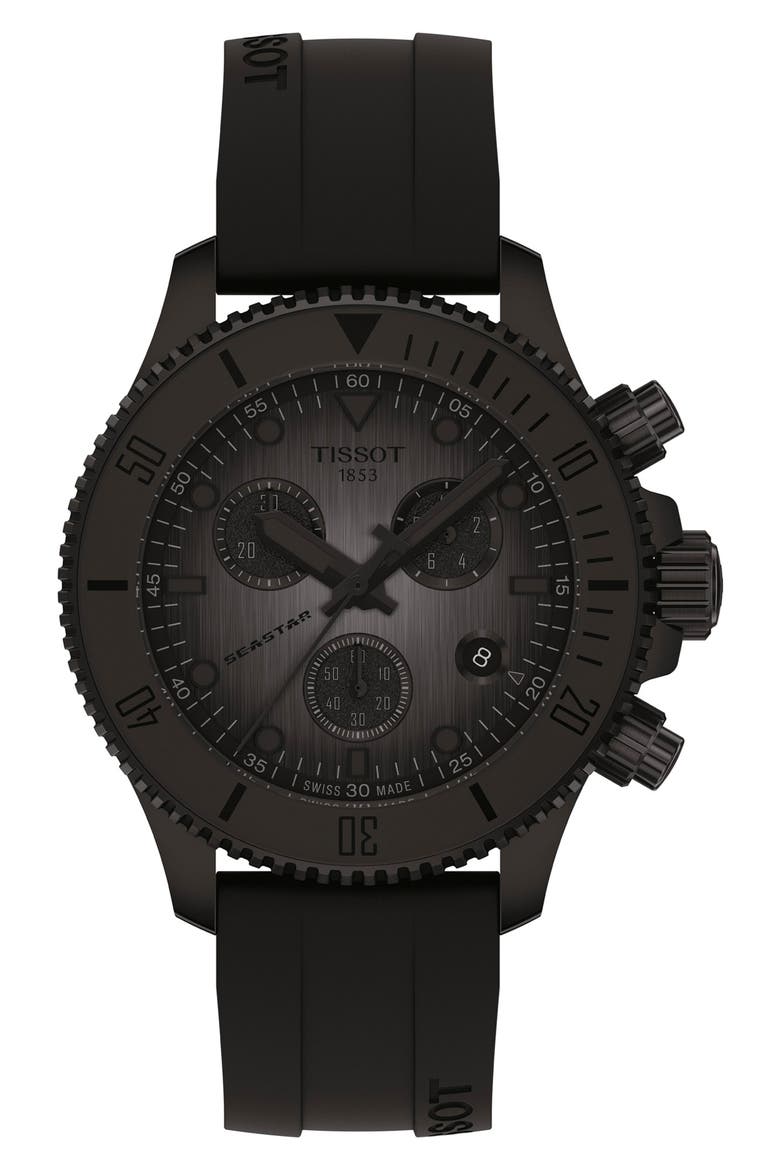 Seastar 1000 Chronograph Matte Black Silicone Strap Watch, 38mm, Main, color, GREY GRADIENT