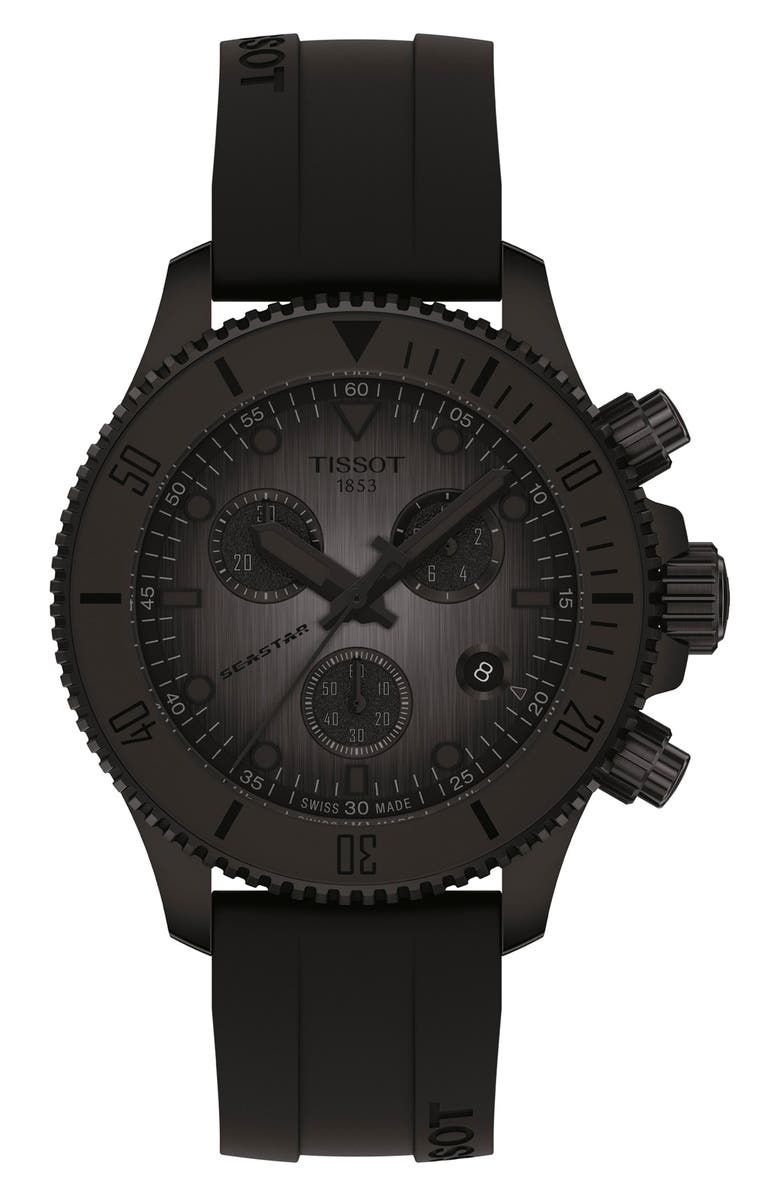 Tissot Seastar 1000 Chronograph Matte Black Silicone Strap Watch, 38mm, Main, color, Grey Gradient